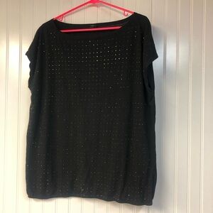 Talbots Black Women's Short Sleeve Top 2X Rhinestone Detail Loose Fit